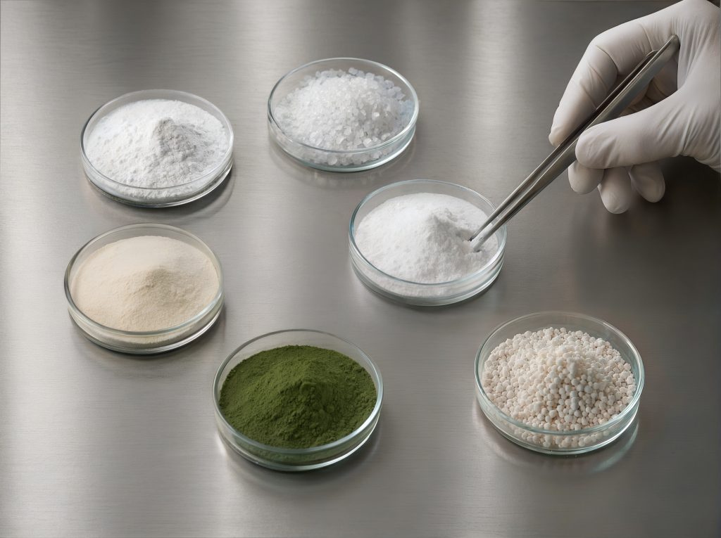 Food supplement raw materials undergoing incoming quality control testing before being approved for production at Valentis.