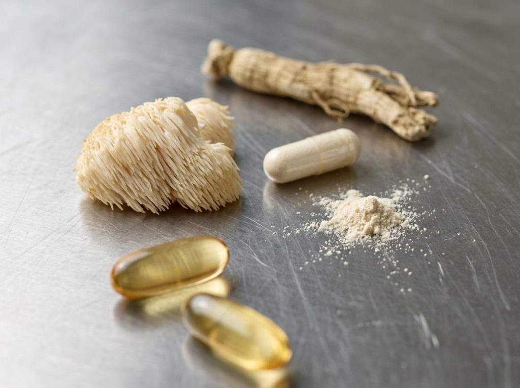 Lion’s mane, ginseng, botanical powder, capsule and omega-3 softgels for brain and cognitive supplement formulations – Noviatic.