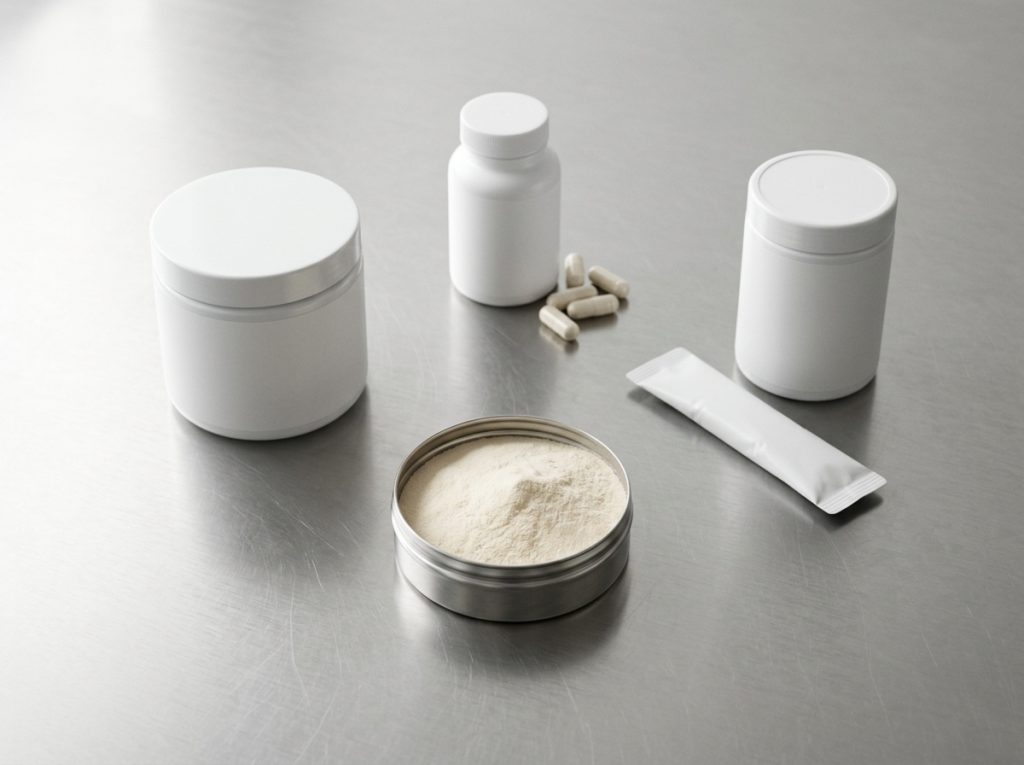 Collagen peptide powder with capsules, stick pack and supplement packaging for combination formulas – Noviatic.