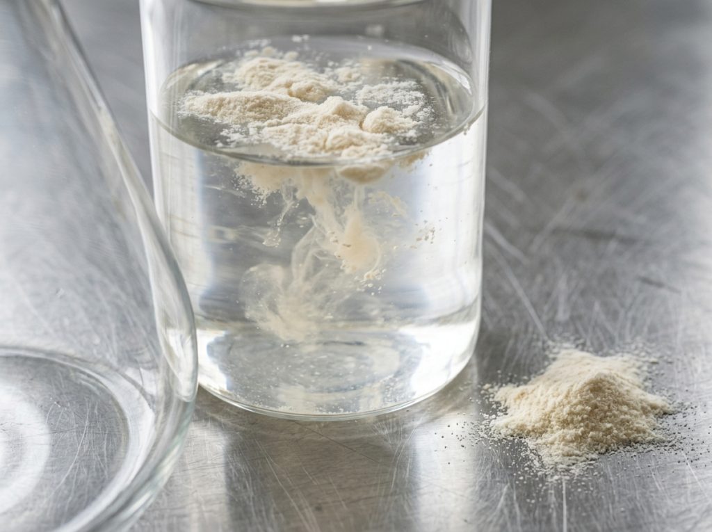 Collagen peptide powder dissolving in water – Noviatic.