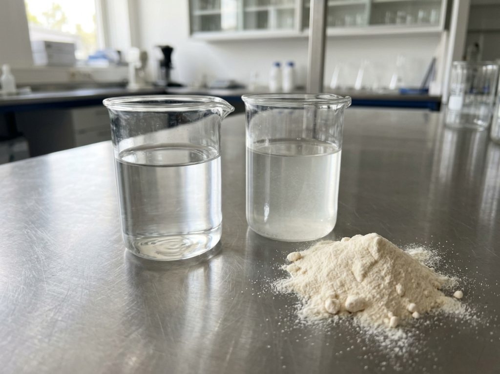 Hydrolysed collagen peptide powder shown dissolved in water during supplement formulation testing – Noviatic.