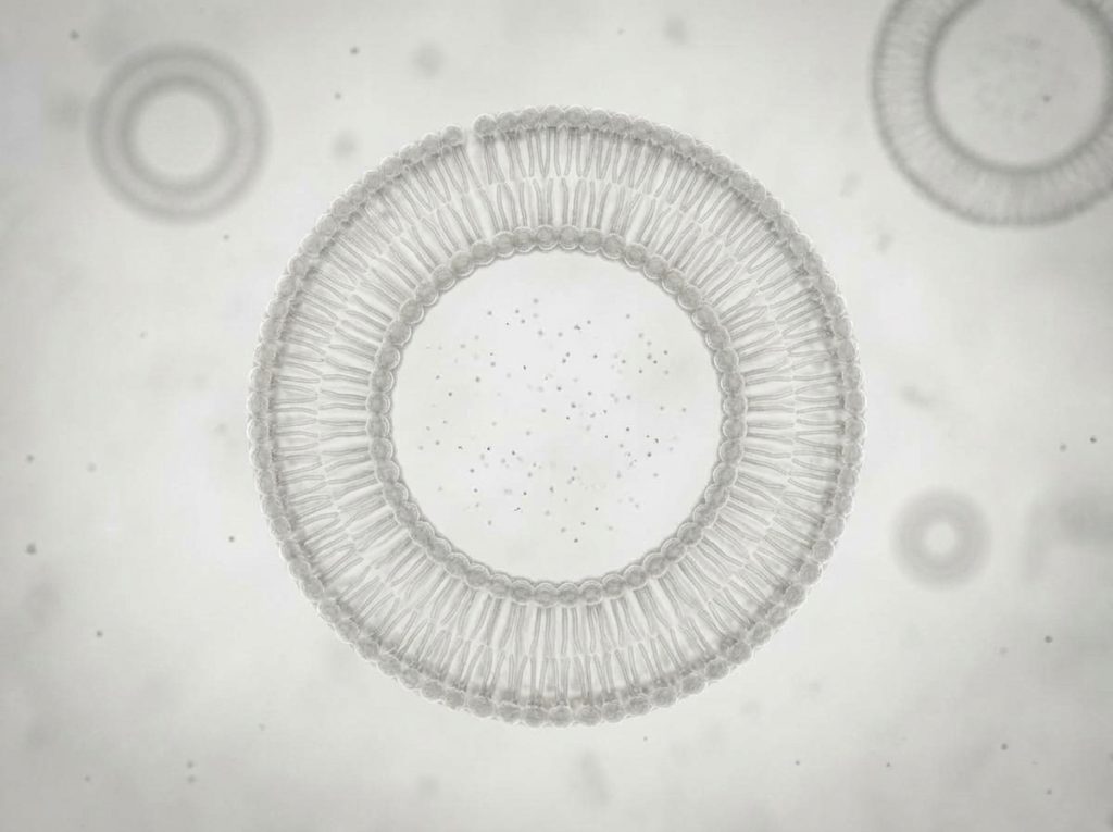 Microscopic phospholipid bilayer structure illustrating liposomal nutrient delivery – Noviatic.