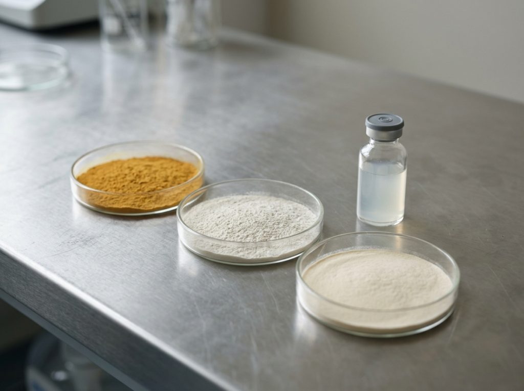 Liposomal supplement ingredients and liquid formulation samples in a laboratory – Noviatic.