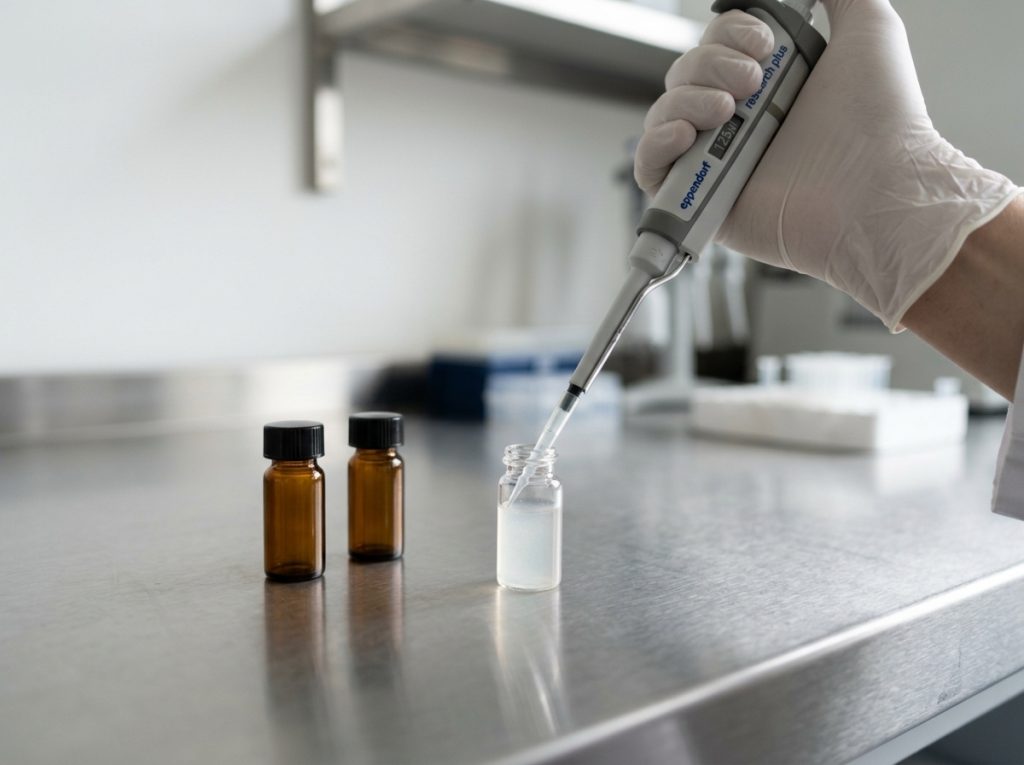 Omega-3 liquid supplement bottle being packed for finished product delivery – Noviatic.