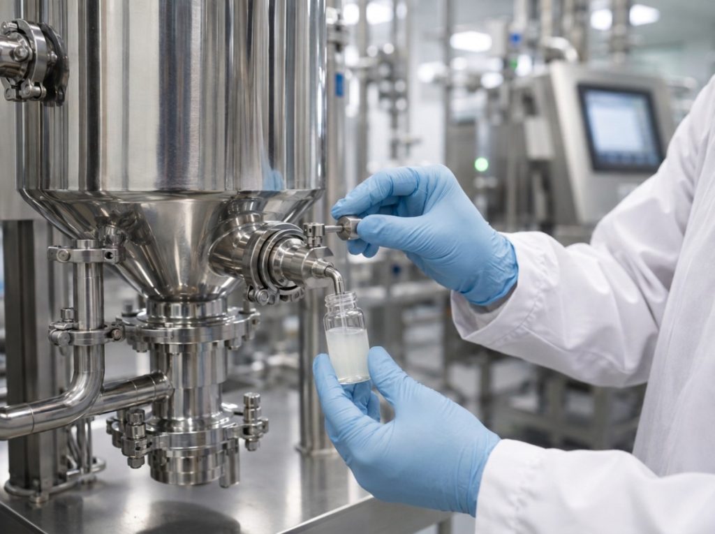 Liposomal formulation sample collected during the Miosol™ encapsulation process – Noviatic.