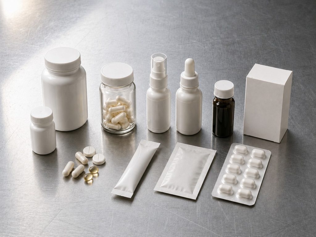 Private label supplement product range including capsules, tablets, liquids, sprays and stick packs.