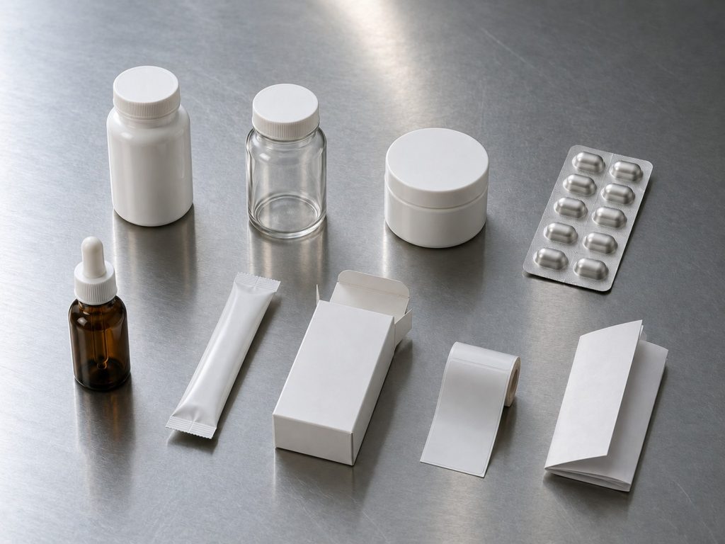 Supplement packaging formats including bottle, carton dieline and packaging components used for custom manufacturing at Noviatic.