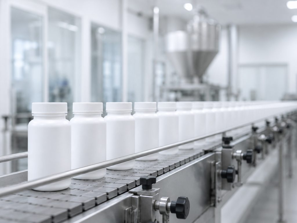 Dedicated food supplement production line at Valentis manufacturing facility.