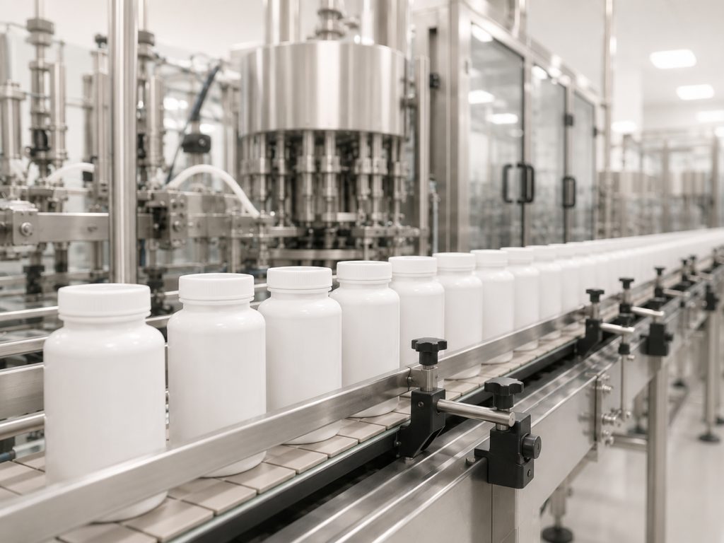 Dedicated production line for food supplement manufacturing at Valentis facilities.