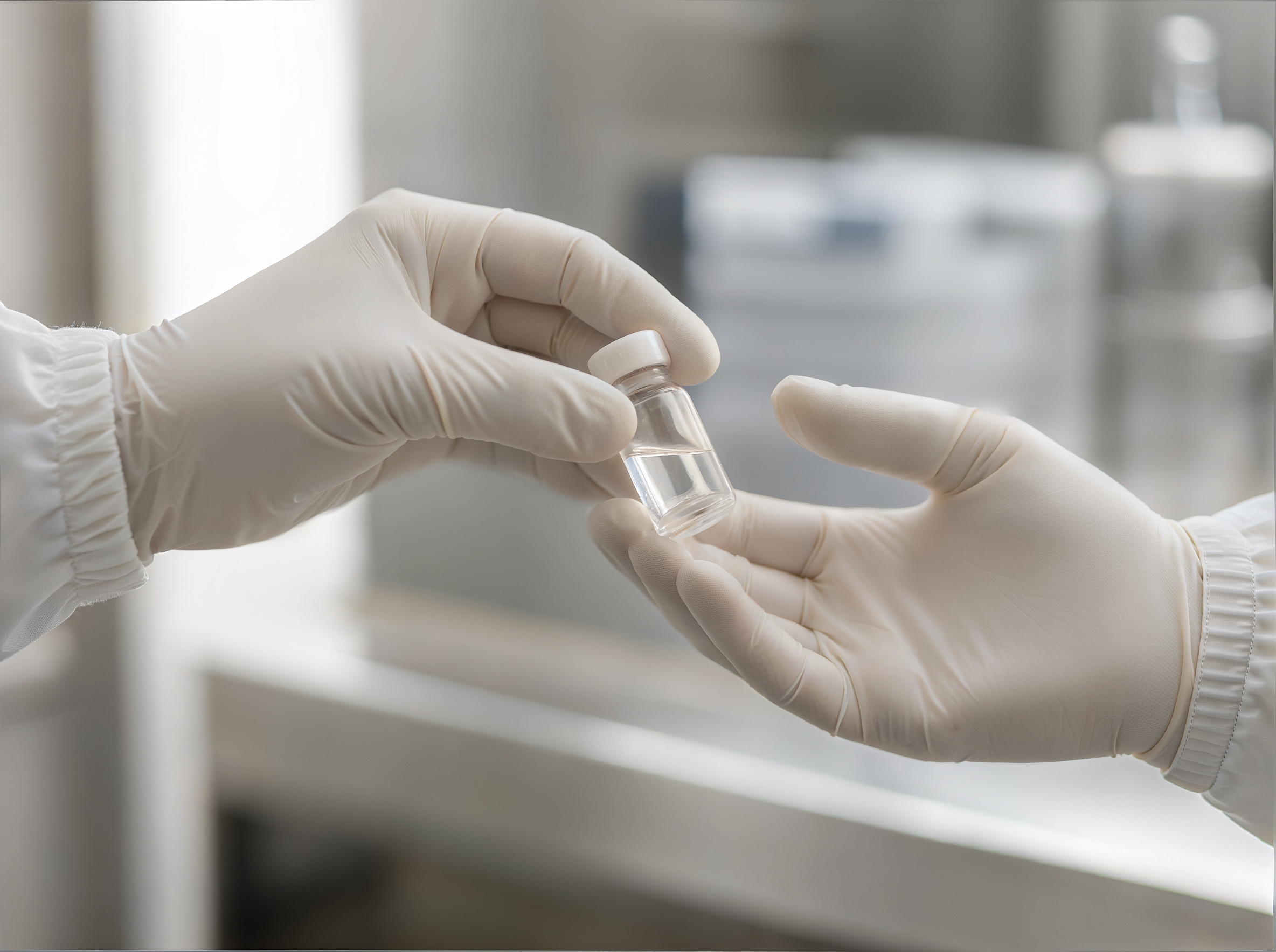 Valentis specialists handling a food supplement sample during product development.